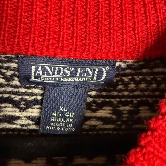 Lands‎ End Unisex XL Vintage Blue Red Nordic Fair Isle 100% Wool Crew Sweater - Picture 3 of 3